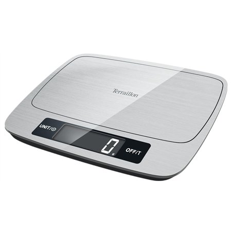 TERRAILLON - MY COOK 15 INOX- Blance de cuisine électronique, Large plateau Inox de 25 x 20 cm, Revêtement Anti-trace, Ecran LCD