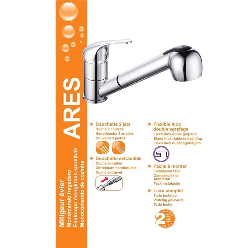 Image secondaire de Edouard Rousseau - Mitigeur Évier Ares - Douchette Extractible 2 Jets, Flexible Inox Double Agrafage - 175 (Hauteur) x 195 (Sail