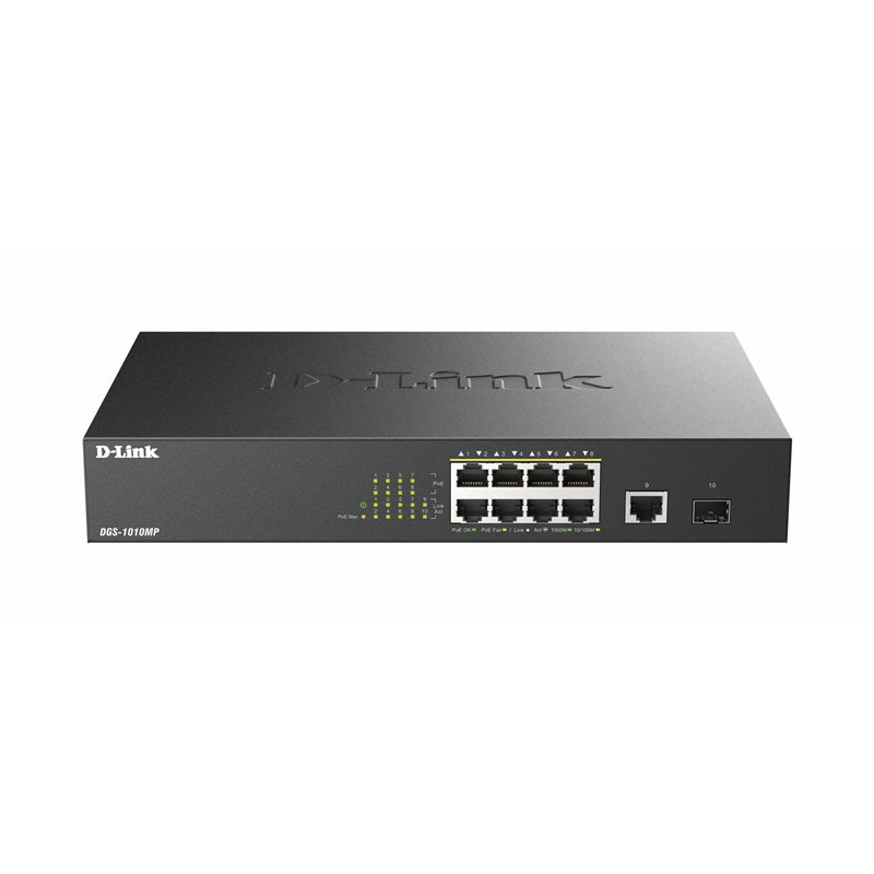 D-Link DGS-1010MP Switch Gigabit Max PoE 10 Ports, 8 Ports PoE+ Gigabit 30 W, Budget PoE 125 W, Liaison Montante Fibre SFP, sans