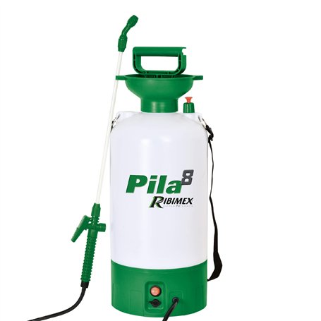 RIBIMEX 07375 - Pulvérisateur à Batterie - 8 L - Sous Pression Automatique - Blanc / Vert