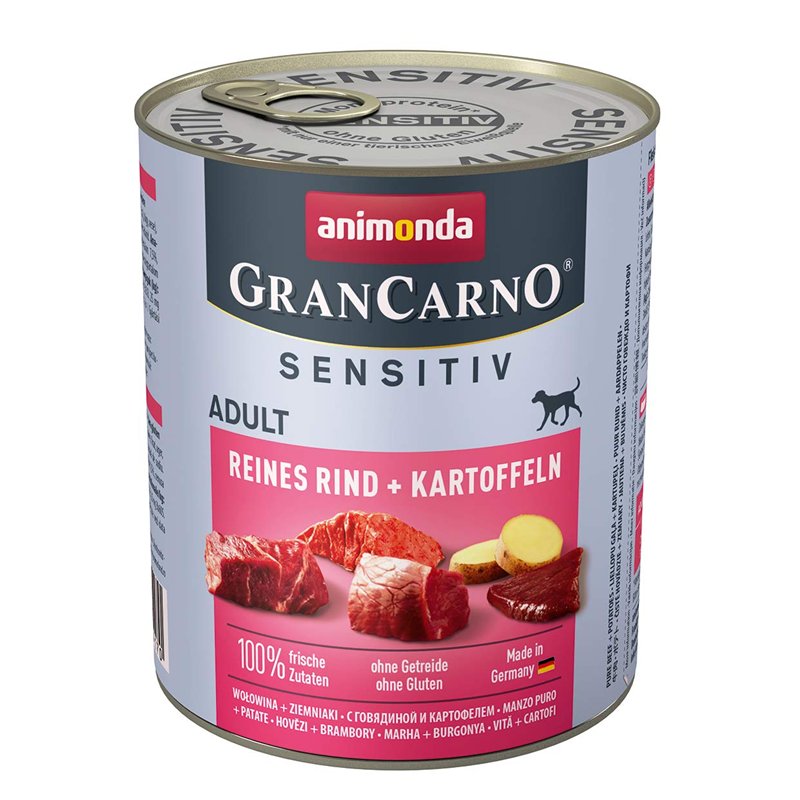 Nourriture pour chien GranCarno Sensitiv Adult d’animonda, nourriture humide pour chien adulte, pur bœuf + pomme de terre, 6 x 8