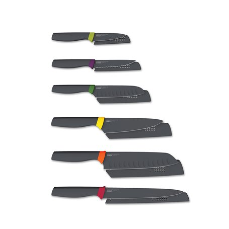 Joseph Joseph Elevate Ensemble de couteaux 6 pièces, lames en acier inoxydable, avec couteau dentelé et couteau de chef, étui de