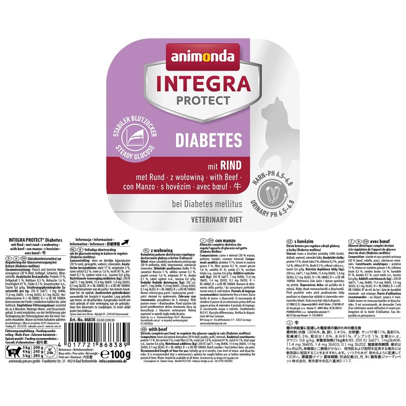 Image secondaire de Integra Protect Diabetes d’animonda pour chat, nourriture de régime pour chat, nourriture humide en cas de diabète, au bœuf, 16 
