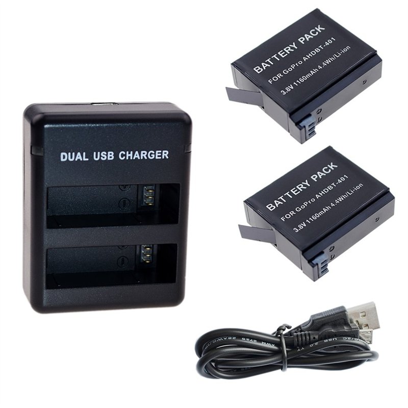 Suptig Lot de 2 Batteries et Chargeur Daul pour GoPro HERO4 Black/Gopro HERO4 Silver et Gopro AHDBT-401