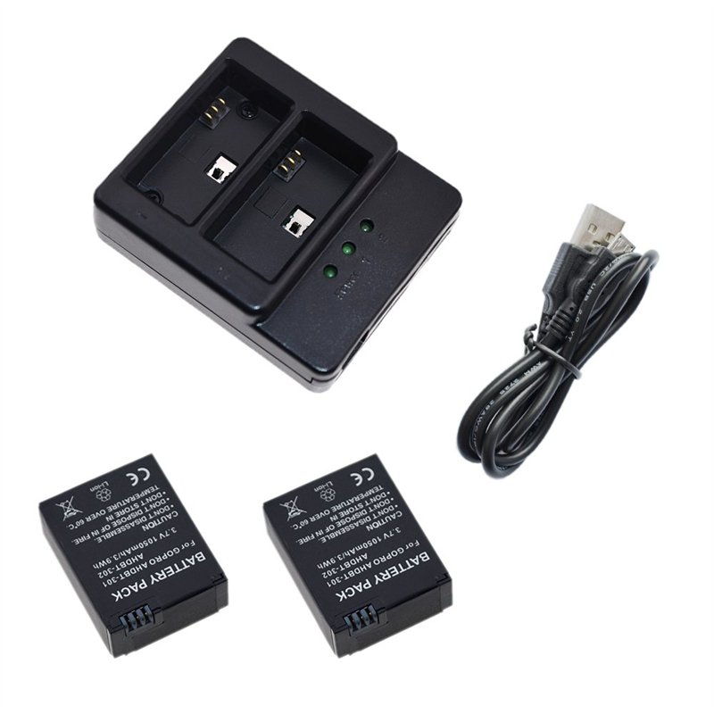 Suptig Batterie (Lot de 2) et Chargeur Daul pour GoPro HERO3/Gopro HERO3+ et Gopro AHDBT-301/AHDBT-302