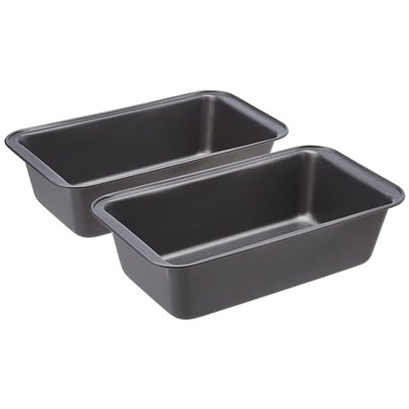 Amazon Basics Moule à pain antiadhésif en acier au carbone, 27 x 15 x 7 cm, lot de 2, Rectangulaire, Gris