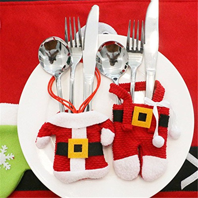 SHOP-STORY - Lot de 6pcs Mignon Porte-Couverts Polyester Serviette Couteaux Fourchette Cuillère Forme de Costume Père Noël Poche