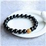 SHOP-STORY - Bracelet en Perles Naturelles Onyx Noir et Une Perle Pailletée - Bijou pour Homme et Femme