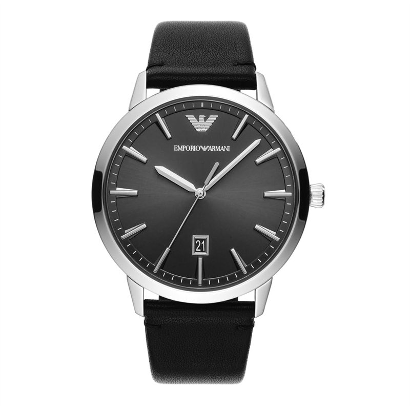 Emporio Armani Montre pour homme, mouvement date à trois aiguilles, boîtier en acier inoxydable argenté de 43 mm avec bracelet e