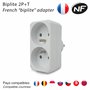 Velamp ADAT-FR-1- Biplite 2 prises électriques 2 pôles avec Terre 2 sorties Frontales - 16A Blanc