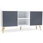 IDMarket - Buffet Bas scandinave 140 cm Effie 2 Portes Bois Blanc et Gris