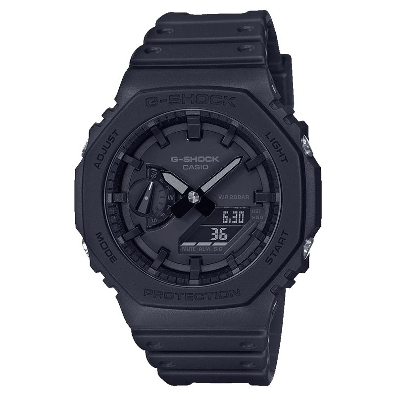 Casio Montre Quartz Homme 45.40mm avec Cadran Noir analogique/numérique et Bracelet en Plastic/Resin Strap Noir GA-2100-1A1ER