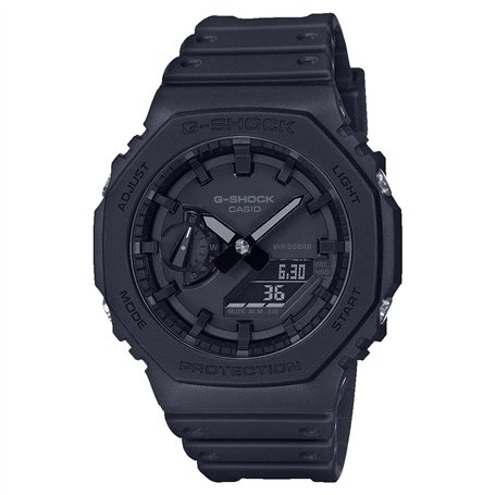 Casio Montre Quartz Homme 45.40mm avec Cadran Noir analogique/numérique et Bracelet en Plastic/Resin Strap Noir GA-2100-1A1ER