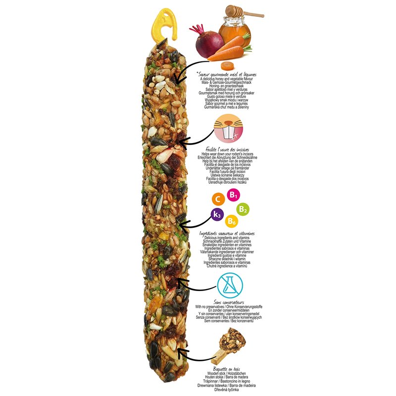 Image secondaire de Aime Baguettes à Ronger XXL Miel/Légumes pour Rongeurs/Lapins/Friandises Sticks/2 Baguettes XXL Gourmandes