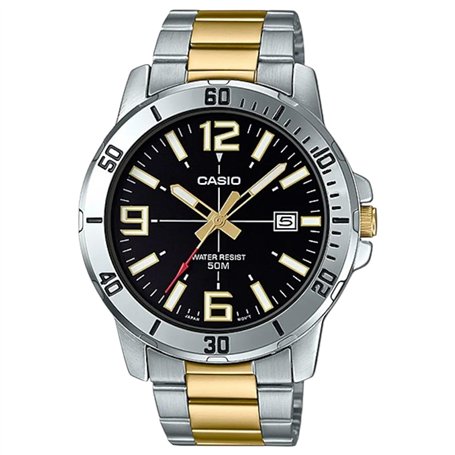 Casio MTP-VD01SG-1BV Men's Enticer Two Tone Stainless Steel Black Dial Casual Analog Sporty Watch