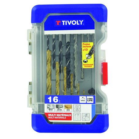 TIVOLY 11901170057 Mallette 16pcs Ranger T16 Mixte Perçage Métal, béton, Bois