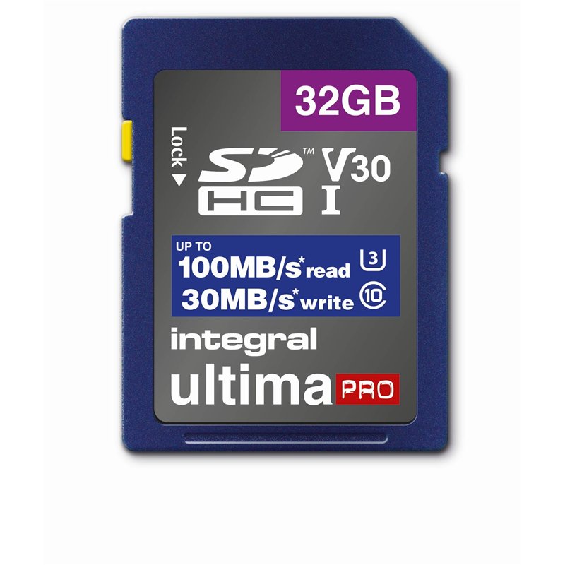 Integral Carte Mémoire 32 Go SDxC Premium Très Haute Vitesse jusqu'à 100 Mo/s en Lecture, 30 Mo/s en Ecriture, Classe 10 V30 UHS