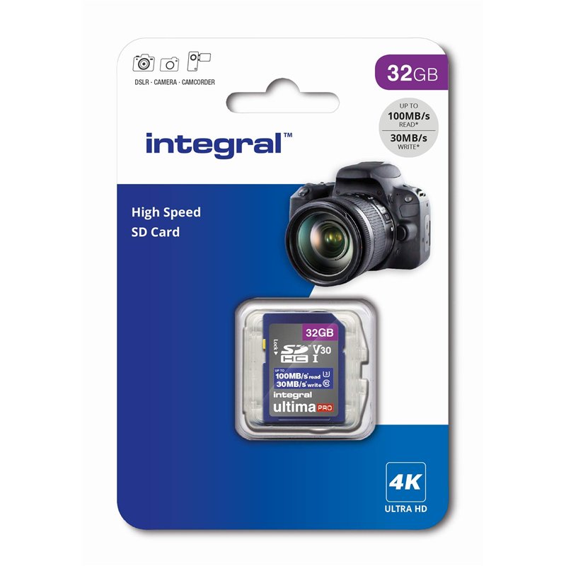 Image secondaire de Integral Carte Mémoire 32 Go SDxC Premium Très Haute Vitesse jusqu'à 100 Mo/s en Lecture, 30 Mo/s en Ecriture, Classe 10 V30 UHS