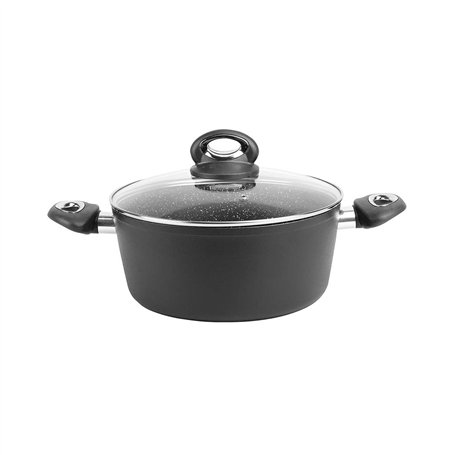 Sitram 711707, Faitout Granité diam. 24 cm en aluminium forgé revêtement noir anti-adhérent sans PFOA - aspect pierre - couvercl