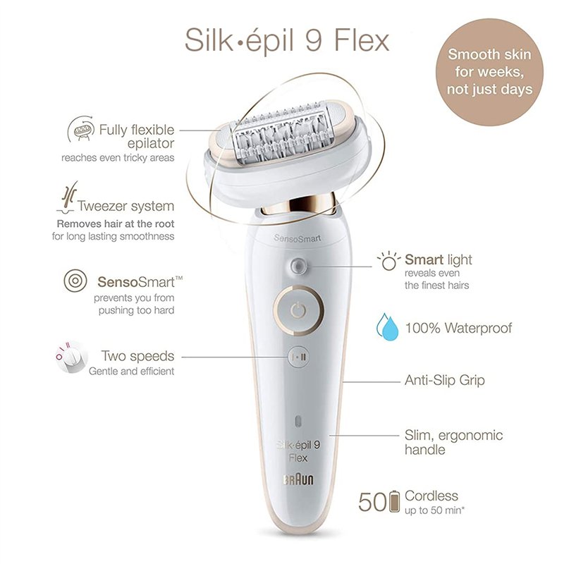 Image secondaire de Braun Silk-épil 9 Flex Épilateur, Tête Flexible À 360°, Épilation Facile, Étanche, Peau Douce Longue Durée, Tête De Rasoir Pour 