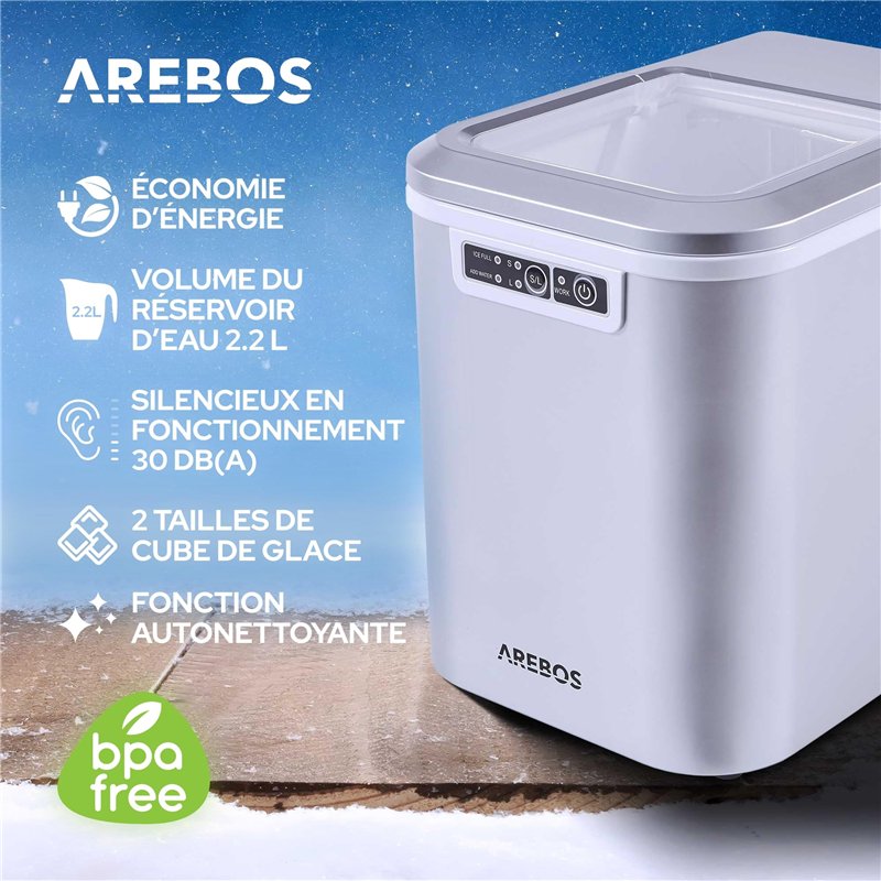 Image secondaire de Arebos Machine à glaçons | Ice Cube Maker | 12 kg / 24 h | 10-15 minutes de production | 2 tailles de glaçons | Réservoir d'eau