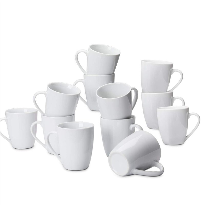 Amazon Basics Service de tasses à café, 12 unité, lot de 1, Porcelaine, 355 ml, Blanc (Anciennement marque AmazonCommercial)