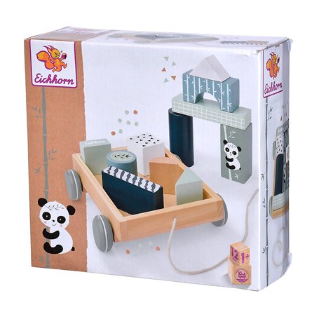 Eichhorn Chariot de Construction avec 11 Briques, Jouet à Tirer, 12 pièces, 18 x 17,5 cm, à partir de 1 an 100003800
