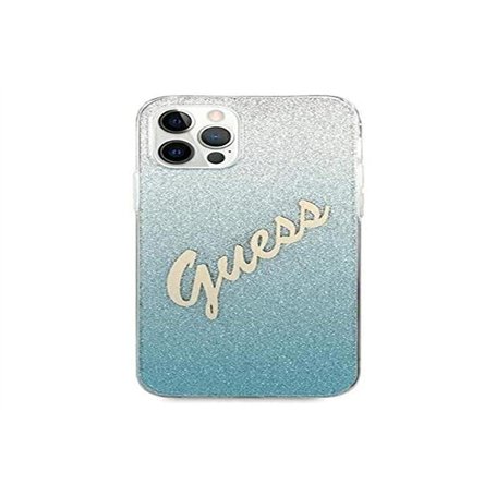 Guess GUHCP12LPCUGLSBL Coque pour iPhone 12 Pro Max 6,7" Bleu pailleté Script