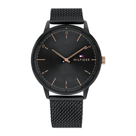 Tommy Hilfiger Montre Analogique à Quartz pour Homme avec Bracelet Milanais en Acier Inoxydable Noir - 1791845