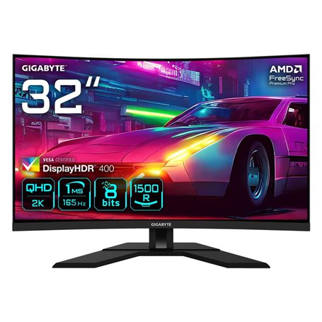 GIGABYTE M32QC Moniteur de jeu incurvé 31,5" QHD - 2560 x 1440, 1500R, 165Hz, 1ms, 350 cd/m², FreeSync Premium Pro, Display HDR4