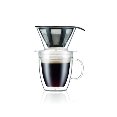 K11872-10SA POUR OVER Set filtre à café individuel et mug isotherme en plastique double paroi, 35 cl