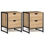 IDMarket - Lot de 2 Tables de Chevet Detroit 2 tiroirs Bois et métal Noir Design Industriel