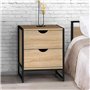 IDMarket - Lot de 2 Tables de Chevet Detroit 2 tiroirs Bois et métal Noir Design Industriel