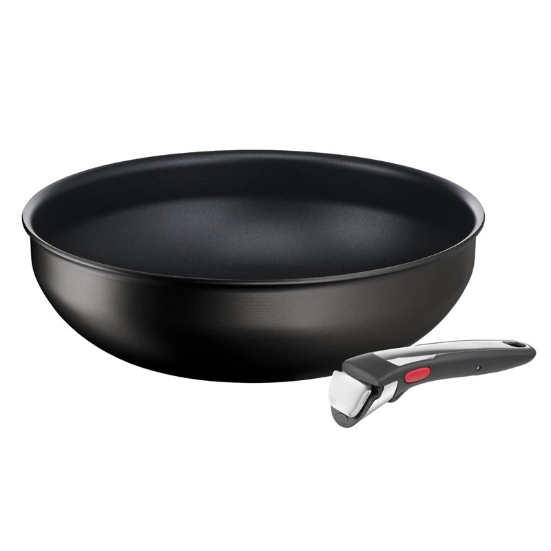 Tefal Ingenio Poêle Wok 28 cm + poignée amovible, Induction, Revêtement antiadhésif, Indicateur démarrage de cuisson, Empilable,