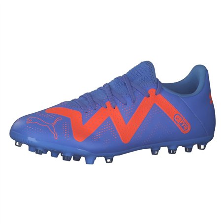 PUMA Mixte Future Play MG Chaussure de Football, Bleu Glimmer Blanc Ultra Orange, 44 EU
