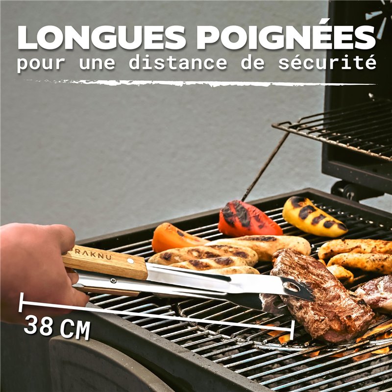 Image secondaire de Praknu Ensemble d'ustensiles de Barbecue Essentiels en Acier INOX et Bois - 4 pièces - Résistant à la Chaleur et antirouille - a