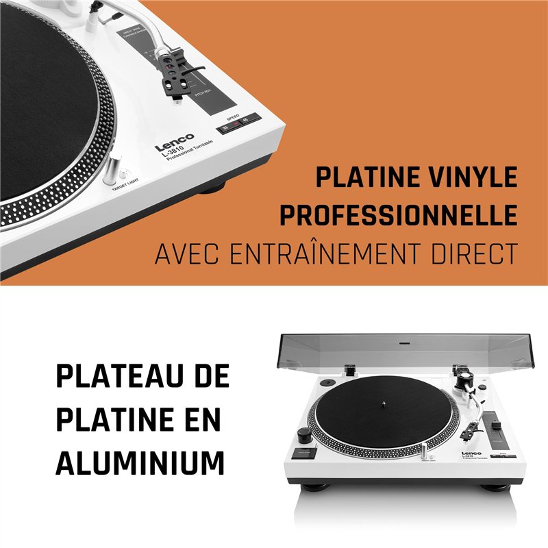 Image secondaire de Lenco L-3810 Platine Vinyle à entraînement Direct - Platine Vinyle DJ - 33/45 Tours/Minute - contrôle de Pas - système de Lectur