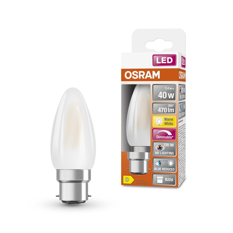 OSRAM Lampe LED dimmable Superstar avec un rendu des couleurs particulièrement élevé (CRI90), B22d-base, verre dépoli ,Blanc cha