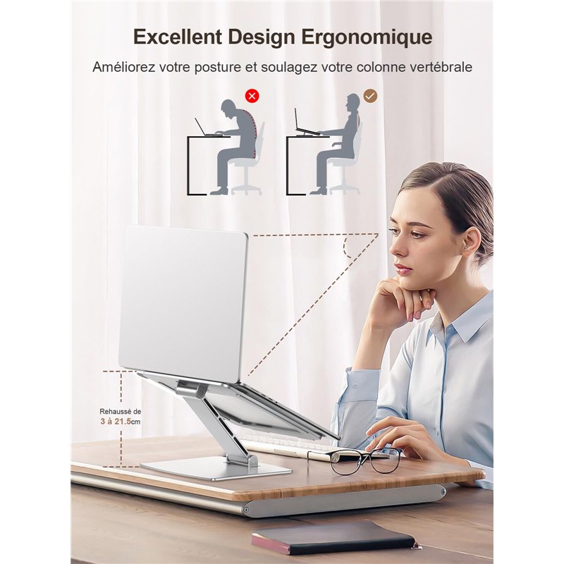 Image secondaire de CIRYCASE Support Ordinateur Portable, Support PC Portable Bureau Réglable en Aluminium, Refroidissement Rapide, Laptop Stand Pli