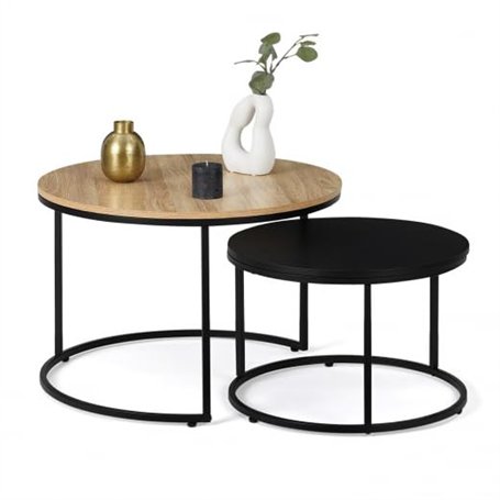 IDMarket - Lot de 2 Tables Basses gigognes Boston Rondes 54/70 Design Industriel