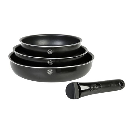 Sitram 715485 Lot de 3 Poêles Aluminium pressé SITRAMOVIBLE FAMILY Ø 20/24/28 cm, Revêtement intérieur anti-adhésif sans PFOA - 