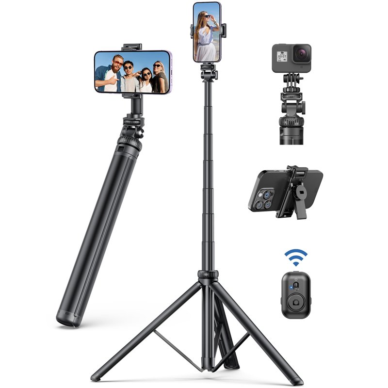 190cm Trepied Smartphone en Aluminium, Extensible Perche à Selfie Trepied, Trépied de Téléphone avec Télécommandeet Support pour