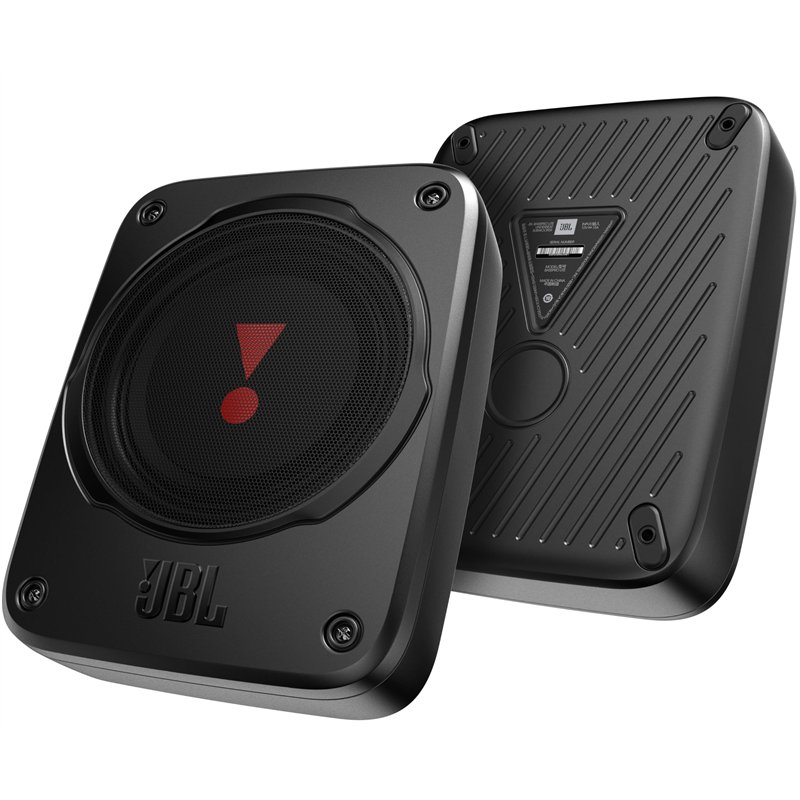 JBL BassPro Lite - Caisson de Basse Voiture Amplifié, Subwoofer Actif Ultra-Compact sous Siège avec Amplificateur Intégré, Conne