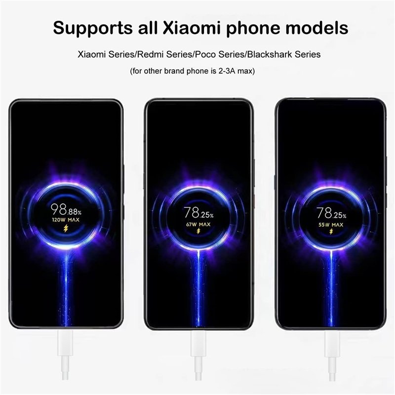 Image secondaire de Câble Turbo Charge pour Xiaomi. Câble USB 6A Charge Rapide Quick Charge, Câble USB C Hyper Charge Transfert 480 Mbps Android Aut