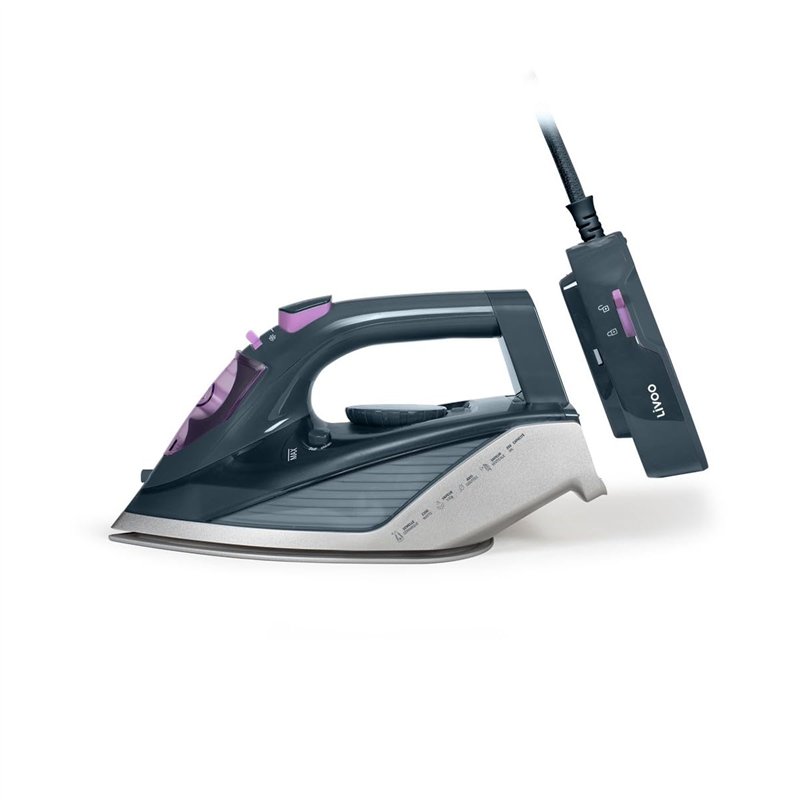 Livoo - Fer à repasser sans fil DOM483 – avec ou sans fil, semelle céramique, 2200W, capacité 350 ml, thermostat réglable, débit
