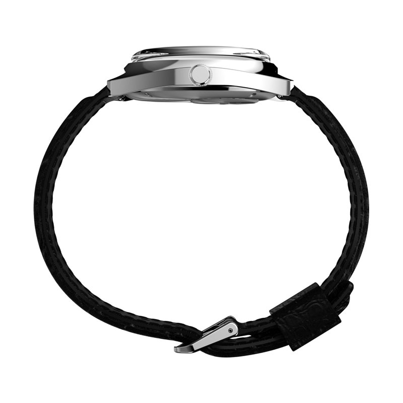 Image secondaire de Timex Q Montre pour Hommes, 37,5 mm, Bracelet en Cuir Noir à Ouverture Rapide, en Deux pièces, Cadran Vert, boîtier en Acier Ino