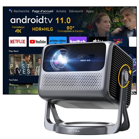 ULTIMEA Projecteur 4K True Android TV 11.0 avec Netflix, Projecteur Video avec 90° Gimbal, Dolby Audio, 600 ANSI HDR10&HLG, Vide