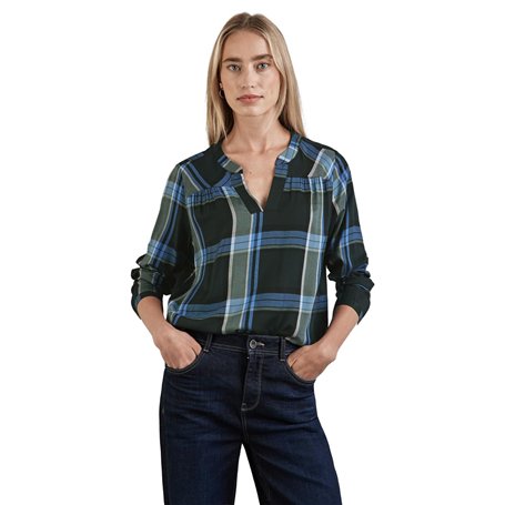 STREET ONE A344959 Chemisier à Carreaux, Vert Sapin, 48 Femmes T-Shirt, Multicolore
