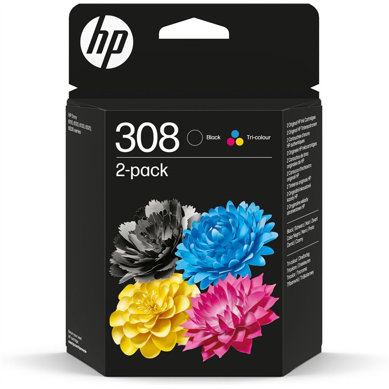 HP 308 Pack de 2 Cartouches d’Encre Authentiques Noir/Trois Couleurs