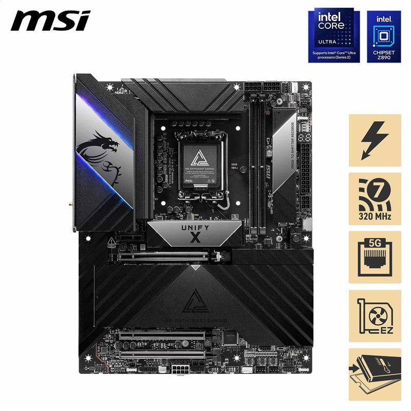 Image secondaire de MSI MEG Z890 Unify-X Carte mère, ATX - pour processeurs Intel Core Ultra (série 2), LGA 1851 - VRM SPS 110A, Mémoire DDR5 (9600+